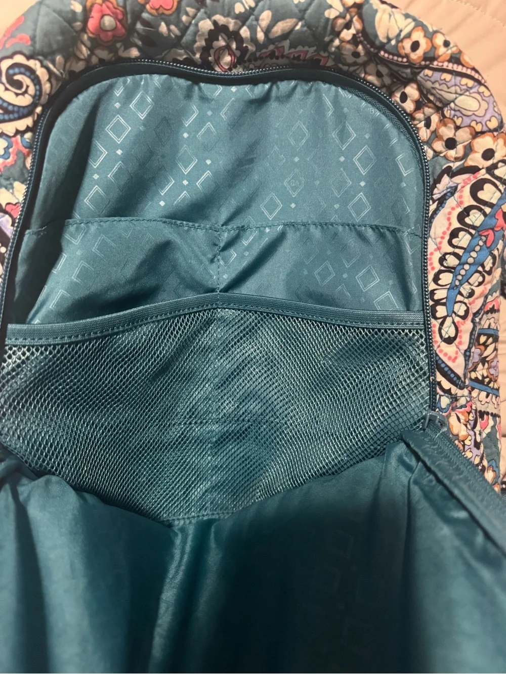Vera Bradley Teal Paisley Quilted Backpack with Multicolor Accents - Picture 3 of 7